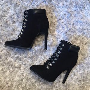 Black suede lace up booties